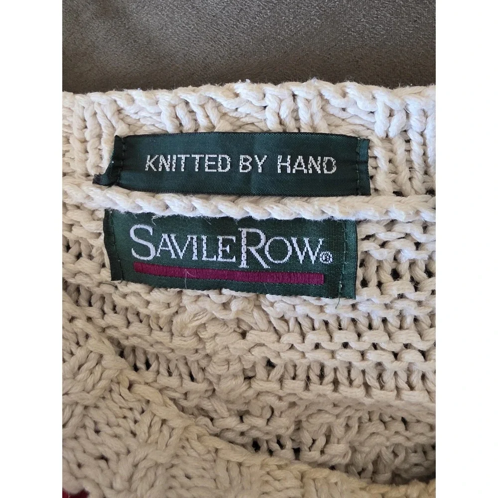 Savile Row Crew Neck Sweater L Argyle Linen Cotton Pullover Casual Knit Grandpa